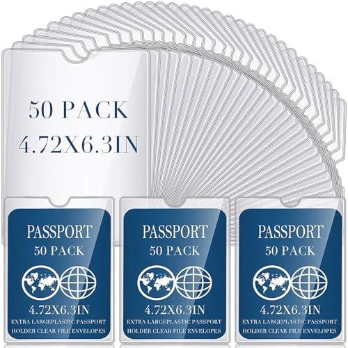 50 Pack 4x6 Inch Passport Holder with Thumb Notch PVC Plastic Cash Budget Envelopes Back to School Clear File Envelopes Bulk Holds up to 30 Sheets for School Office Travel Storage