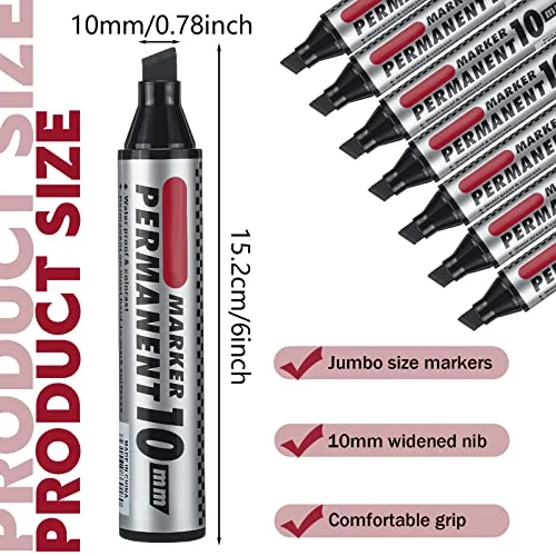 100 Pack Jumbo Size Markers Bulk, Black 10mm Chisel Tip Large Marker Pens, Waterproof Quick Dry Markers for Industrial Art, Work on Metal Wood Plastic Glass view 2