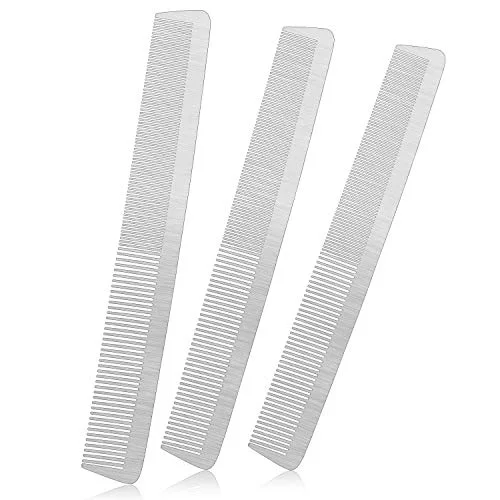 3 Pcs Stainless Steel Metal Comb for Men, Metal Double Sided Barber Comb Silver Wide and Fine Tooth Anti-static for Cutting Hair Styling Brush Salon Detangler Hair Set Women
