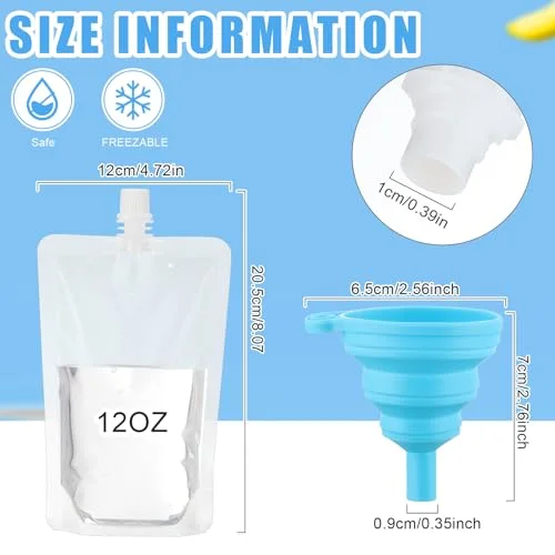 150 Pieces Plastic Liquid Pouch Reusable Juice Pouches Travel Water Leak Proof Bags Bulk with Collapsible Silicone Funnel for Travel Outdoor view 4