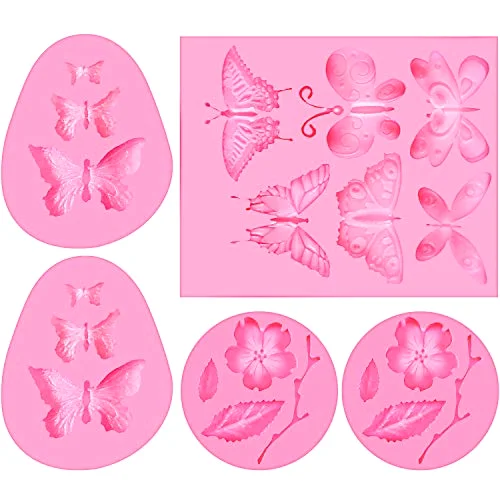 5 Pcs Butterfly Silicone Molds Mini Flower Butterfly Chocolate Molds for DIY Crafts Cupcake Candy Desserts Sugarcraft Fondant Decoration