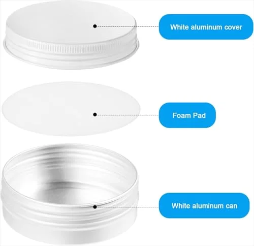 120 Pcs White 2 oz Metal Round Tins Salve Tins with Screw Lid Metal Jars Cans Containers 20 Sheets Stickers for Wedding Party Gift Candle Making DIY Salve Spice Candies Balms view 3