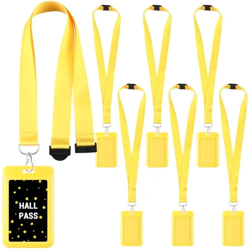 6 Pack Yellow Breakaway Lanyards with Sliding Badge Holder Hall Pass Lanyard with Waterproof Vertical Sliding ID Badge Holder for Schools, Office, Cruise