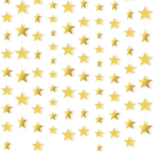 210 Feet Glitter Star Garland Banner 2026 Party Decoration Double Side Star Hanging String Streamer Paper Twinkle for Graduation Wedding Birthday