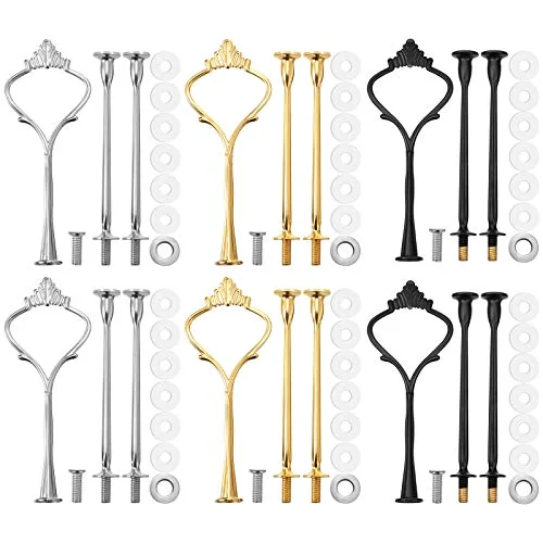 6 Sets 3 Tier Cake Stand Hardware Tiered Tray Plate Hardware Kit Heavy Metal Cake Fruit Food Plate Stand Fitting Stacking Kit for Serving Dessert Cupcake Dish Food