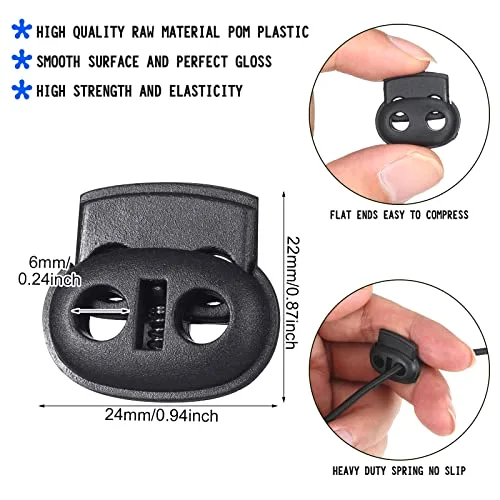 50 Pieces Cord Locks Spring Toggles Stoppers Plastic Single Hole End Stopper Slider and 1/8 Inch 66 Feet Elastic Bungee Cord for Drawstring Shoelaces Clothing Bags view 3