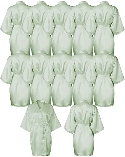 12 Pcs Kimono Robes for Women Silky Bride Bridesmaids Robe Lightweight Short Satin Robe for Wedding Bridal Birthday Party