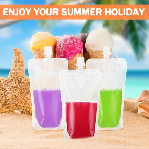 250 Pieces Plastic Liquid Pouch Reusable Juice Pouches Travel Water Leak Proof Bags Bulk with Collapsible Silicone Funnel for Travel Outdoor view 3