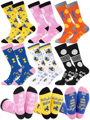 6 Pairs Funny Volleyball Socks for Women Novelty Cotton Crew Socks Gifts for Volleyball Players Coaches Team Favors