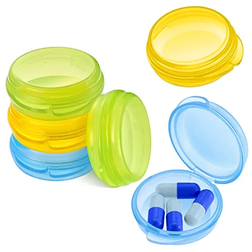 6 Packs Small Pill Box Organizer Pill Case, Blue, Green, Yellow