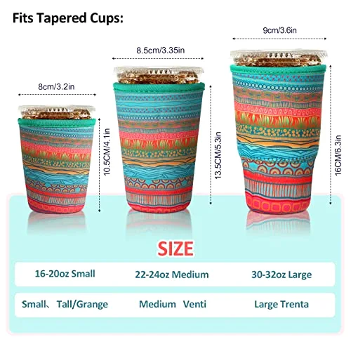 4 Pack Reusable Iced Coffee Insulator Sleeve, Neoprene Coffee Cup Holder for Iced Hot Drinks, Beverage Holder for Most Drinks view 2