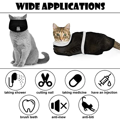 5 Pcs Cat Bathing Bag Set Cat Grooming Bag Adjustable Pet Shower Net Muzzles Nail Clipper Tick Remover Tool Massage Brush view 4