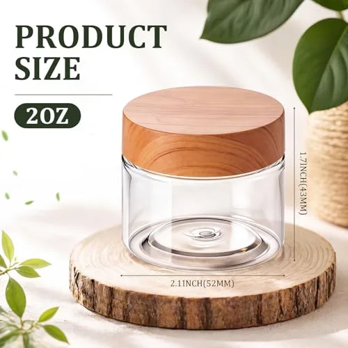 4 Pcs Plastic Jars Wide Mouth with Lids,2 Ounce,Wood view 2