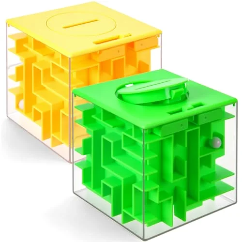 2 Pcs Money Puzzle Box for Cash Gift, 3.03 Inch, Green, Yellow