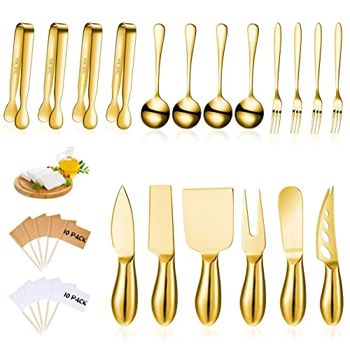 Charcuterie Board Accessories Cheese Knife Set, Golden, 18 Pieces