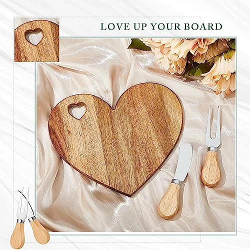 Bridal Baby Shower Favor Heart Cheese Board, Acacia Color, 4 Set view 4