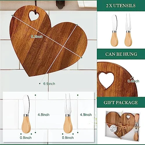 Bridal Baby Shower Favor Heart Cheese Board, Acacia Color, 4 Set view 2
