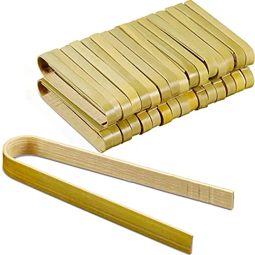 90 Pieces Mini Bamboo Tongs Long Toast Tongs Disposable Wooden Cooking Bamboo Cooking Utensils for Toast Bread Pickles Tea Toaster Supplies