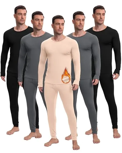 5 Sets Men's Thermal Underwear Fleece Base Layer Set Winter Base Layer Winter Top Bottom