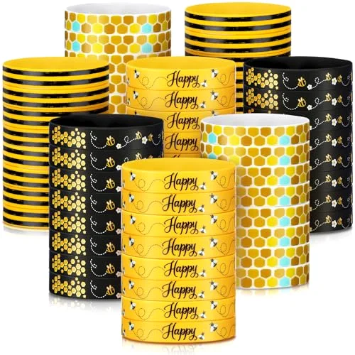 48 Pcs Bee Silicone Bracelets Bulk Honeybee Wristbands Decorations for Christmas Themed Parties World Bee Day Birthday Favors Honeybee Party Supply