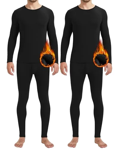 2 Pack Men Thermals Top and Bottom Set Undergarments Lined Thermal Underwear Men Base Layer for Fall Winter
