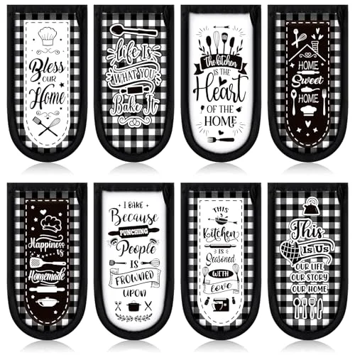 8 Pcs Cast Iron Skillet Handle Cover, Black & White Buffalo Plaid