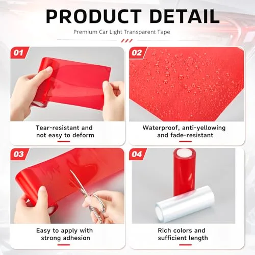 2 Rolls Tail Light Tape 13.12 Ft X 3.74 Inches, Red, Clear view 4