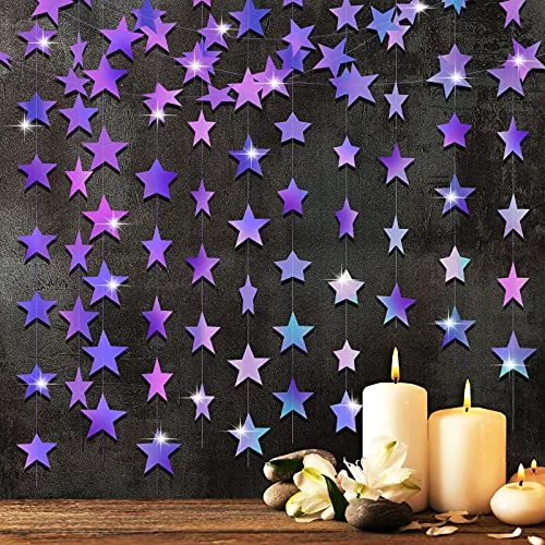 Glitter Star Garland Banner Decoration, 130 Feet Bright Star Hanging Bunting Banner Backdrop for Engagement Wedding Baby Shower Birthday Christmas Party Decor