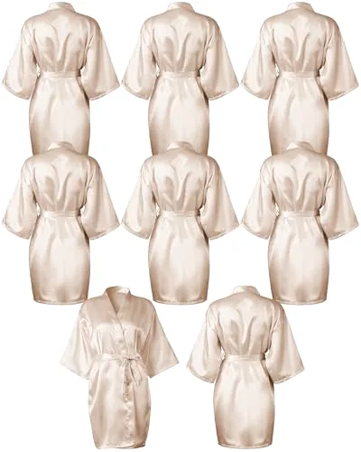 8 Pcs Bridesmaids Robes for Women Silk Satin Kimono Short Robe Bulk Bridal Party Wedding Sleepwear