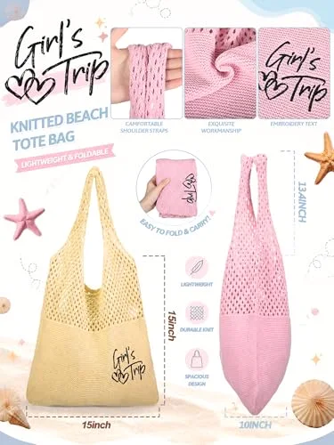 6 Pcs Girls Trip Gifts Embroidered Beach Mesh Tote Bags for Women Summer Beach Mesh Tote Girls Weekend Trip Favors view 4