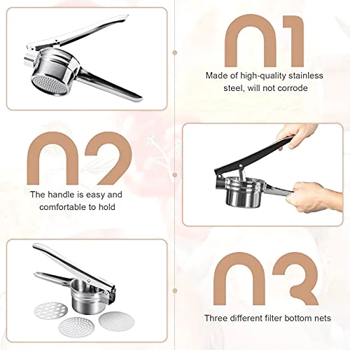 Potato Ricer Set, 3 Discs, Gnocchi Board, Rolling Pin, Pasta Tools view 3