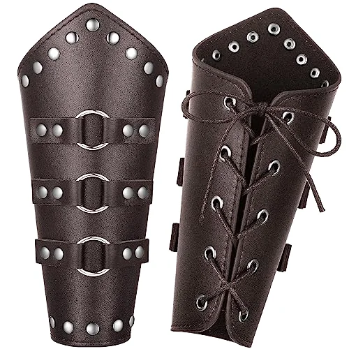 1 Pair Faux Leather Arm Bracers,L,Rock Style,Brown
