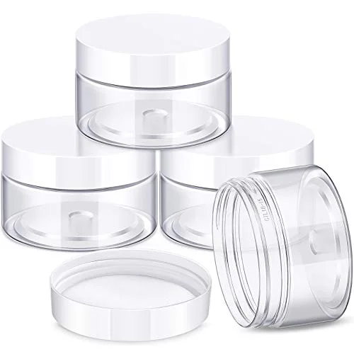 4 Pcs Plastic Jars Wide Mouth with Lids,4 Ounce,White