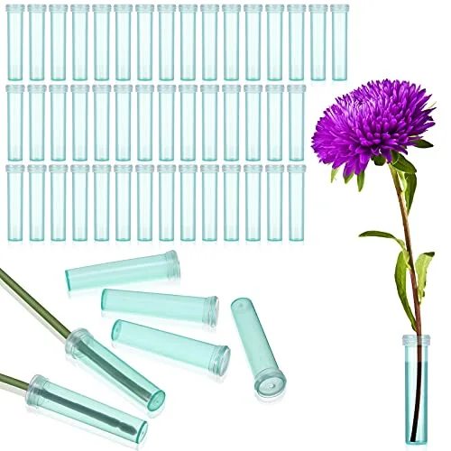 50 Pieces 2.8 Inches Floral Water Tubes Clear Plastic Flower Water Tubes Water Tubes for Flowers Rose Flower Water Vials with Rubber lids Floral Picks for Fresh Flower Arrangement Decoration
