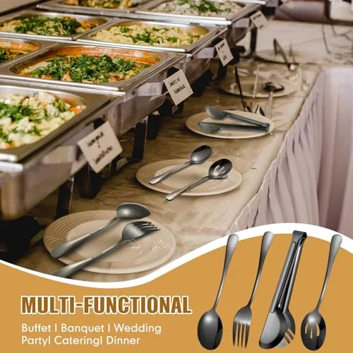 15 Pieces Black Serving Utensil Set, Stainless Steel Buffet view 4