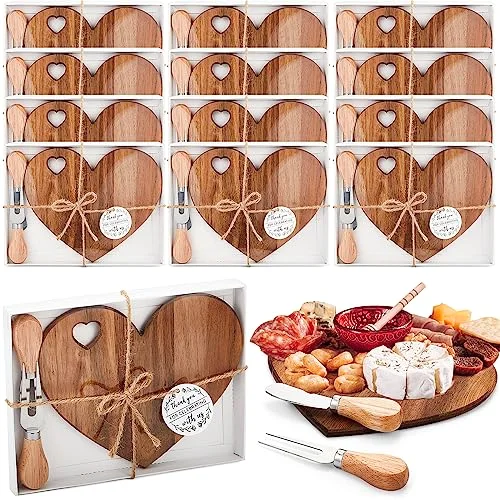 Bridal Baby Shower Favor Heart Cheese Board, Acacia Color, 12 Set
