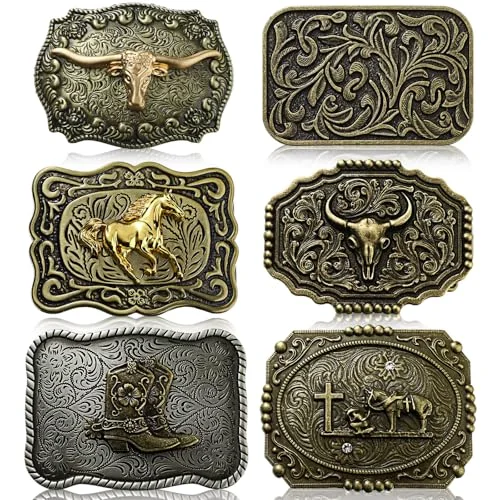 6 Pcs Western Belt Buckle Set for Men Women, Vintage Rodeo Cowboy Texas Belt Buckles Gifts