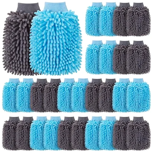 30 Pcs Car Wash Mitts Bulk Microfiber Scratch Free Detailing Chenille Car Washing Gloves Hand Double Sided Absorbent Cars Sponge for Washing Cleaning Trucks Boats, 9.45 x 5.9 Inch