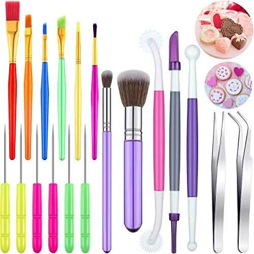 19 Pcs Cookie Decorating Tools, Fondant Brushes Tweezers Scribe