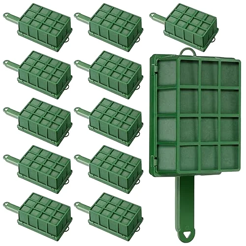 4 Pieces Floral Foam Cage Floral Foam for Fresh Flower Arrangement with Handle Rectangle Foam Blocks for Wedding Party Artificial Fresh Flowers, 12.4 x 3.35 x 5.12 Inch, Green