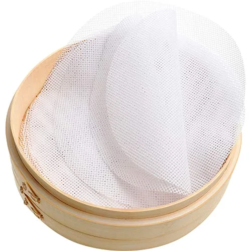 12 Pcs Bamboo Steamer Silicone Liners 9 Inch, Non Stick Reusable Silicone Steamer Mesh Mat, Air Fryer Round Liners Pad Buns Dumpling Baking Pastry Dim Sum for Food Kitchen Restaurant Home