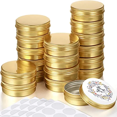 72 Pcs 2 oz Aluminum Tins Salve Containers with Screw Lid and Labels Round Cans Travel Cosmetic Metal Tins Jar for Candles Lotion Bars Balms Food Spice Candies DIY Crafts