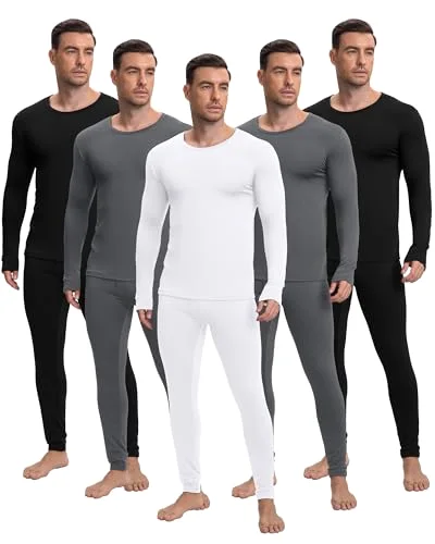 5 Sets Men's Thermal Underwear Fleece Base Layer Set Winter Base Layer Winter Top Bottom