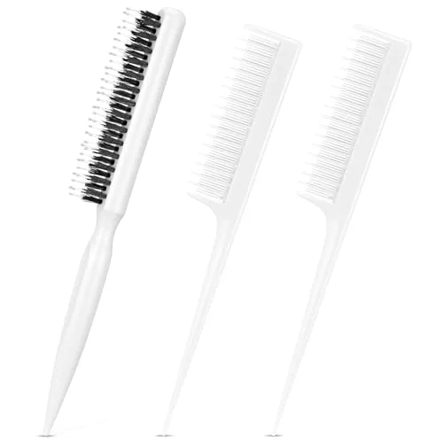 3 Pcs Hair Teasing Comb Set Includes 2 Nylon Triple Comb and Boar Bristle Teaser Brushes for Women Stylist Men Backcombing Slicking Curly Thick Wet Hair