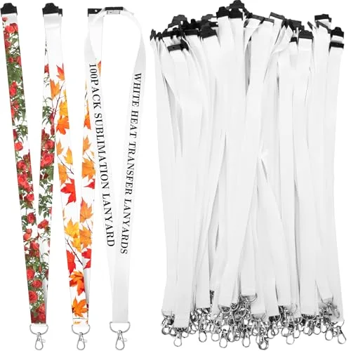 200 Pcs Sublimation Lanyard Blanks Bulk White Neck Lanyards with Detachable Buckle Heat Transfer Rope for Custom Personalized
