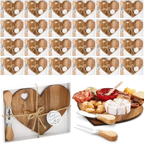 Bridal Baby Shower Favor Heart Cheese Board, Acacia Color, 24 Set