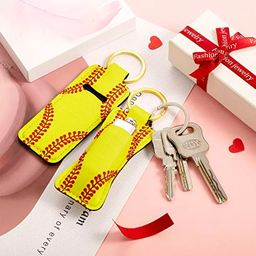 20 Pcs Softball Lipstick Holder Keychain Lip Balm Lip Gloss Holder Clip-on Sleeve Pouch Gift for Team Women Travel view 3