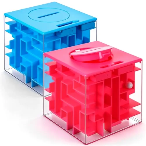 2 Pcs Money Puzzle Box for Cash Gift, 3.03 Inch, Red, Blue