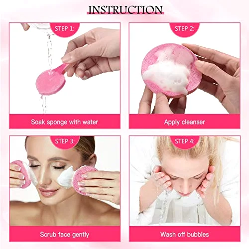 120 Pcs Compressed Facial Cleansing Sponges,Pink view 2