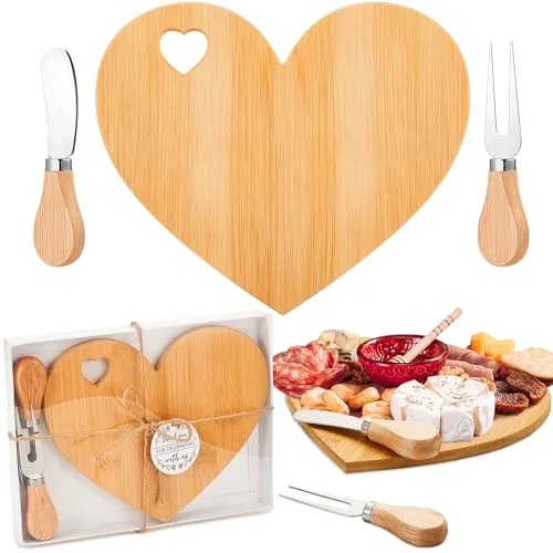 Bridal Baby Shower Favor Heart Cheese Board, Bamboo Color, 1 Set